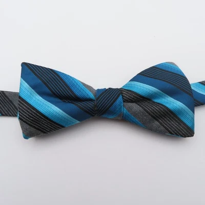 Pajarita J Ferrar Poliéster Azul Gris Rayas 2" Ancho Preatada Foto 1 de 4