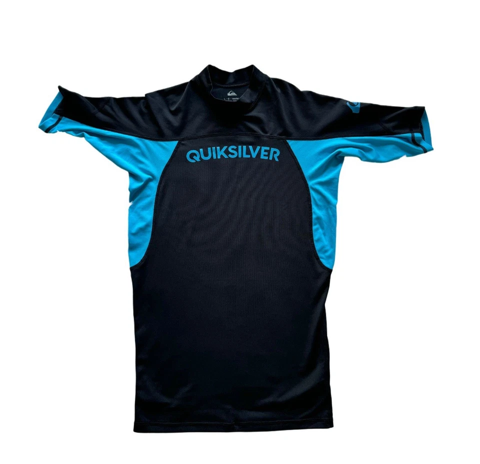 Quiksilver Rash Guard Swim Shirt Black Blue Men’s Size L UPF Surf UV Protection - Image 1 of 4