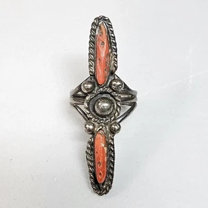 Vintage Sterling Silver Red Coral Column Ring Size 5.25 Old Southwest  - Picture 1 of 11
