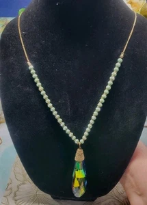 Längliche Träne Kristall Anhänger an facettierter Glasperlen Halskette 24"-27" - Bild 1 von 11