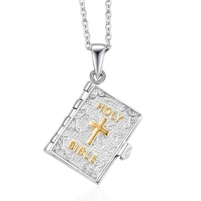 Открытая подвеска KARAIS Holy Bible платиновая цепочка 24 дюйма из нержавеющей стали - Изображение 1 из 4