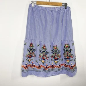Magic Womens Midi Skirt Size XL NWT Blue Striped Embroidery Resort Boho Vaca - Picture 1 of 7