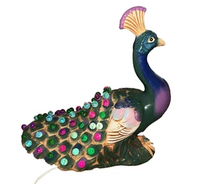 Vintage Light up Electric Ceramic Peacock Jeweled Accent Lamp Light - Picture 1 of 10
