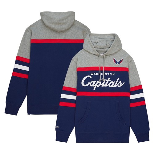 Felpa con cappuccio pullover uomo Mitchell & Ness blu navy grigio Washington Capitals Head Coach