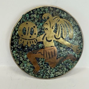 VTG Taxco Mexico Sterling Silver Copper Brass Turquoise Mosaic Pin Pendant CHC - Picture 1 of 7