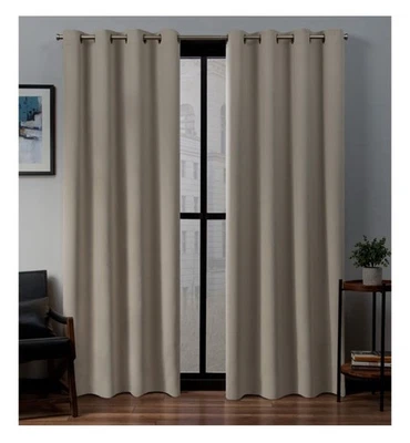 Set of 2 (84"x52") Sateen Woven Blackout Grommet Window Curtain Panel Beige T34 - Image 1 of 4