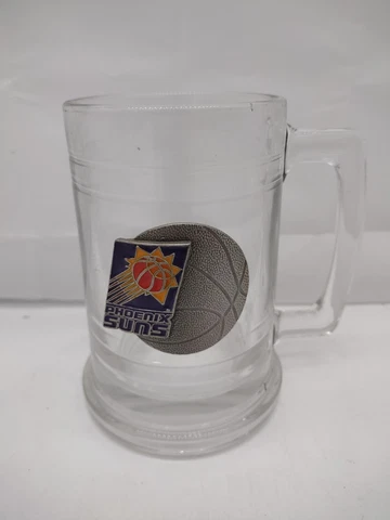 Vintage Phoenix Suns Collectible Pint Glass Stein Metal Badge Beer Mug Cover