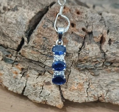 Gioielli con ciondolo da donna in argento sterling 925 Iolite naturale e zirc... - Immagine 1 di 4