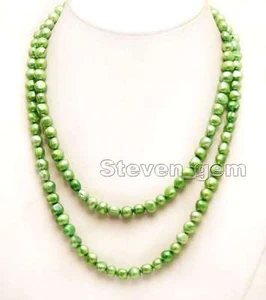 8mm Baroque Natural Freshwater Green Pearl Necklace for Women 40" Long Necklace - Picture 1 of 16