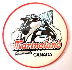 Vintage Marineland Orca killer whales XL pin button Niagara Falls Ontario Canada - Picture 1 of 1