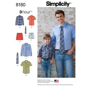 Simplicity 8180 HERREN & Jungen Hemd Boxer & Krawatte Nähen Muster Größe S-L