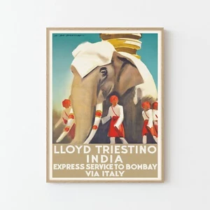 Póster de viaje vintage de Lloyd Triestino India impresión de bellas artes | decoración del hogar - Imagen 1 de 6