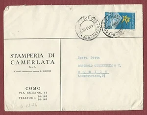 da Como a Zurigo del 10.11.56 con Esposizione Bruxelles L.60 ISOLATO - Foto 1 di 2