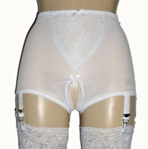 New High-waist Crotchless Garter Panty Lace Mesh Lingerie 6 Straps Suspender - Picture 1 of 22