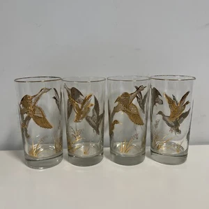 Libbey MCM Gold Embossed Geese Duck 5.5" Tall 12 oz. Drinking Glass - Set of 4🔥 - Picture 1 of 5