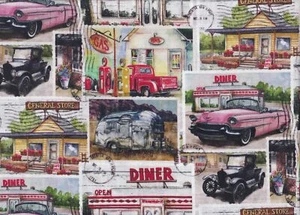 Tela de viaje | Parche postal vintage de comedor de coche blanco | Patio de algodón - Imagen 1 de 1