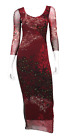 FUZZI NWT Red Mixed-Print Mesh 3/4 Sleeve Bodycon Maxi Dress XS