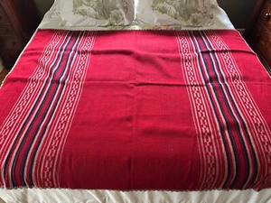 VINTAGE HANDMADE Heavy Weight Woolen Rug Throw Red Patterned 143x185cm 2 Panel - Picture 1 of 7