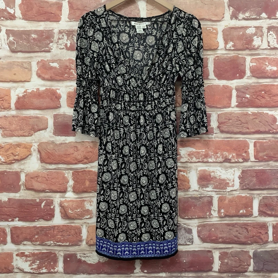 Max Studio Dress Womens Medium Black Multicolor Floral Scroll Stretchy Popover - Image 1 of 4