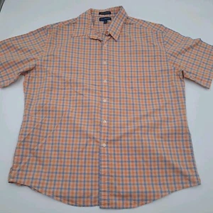 John Ashford Mens Shirt XL Orange Plaid Short Sleeve Collared Button Cotton Vtg - Picture 1 of 9