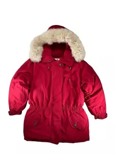 Eddie Bauer Goose Down Heavy Jacket Vintage Fur Lined Hood Coat Red Women's M - Picture 1 of 5
