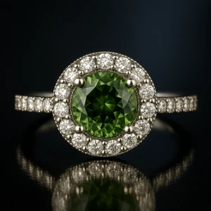 Certified Natural Round Green Sapphire Natural Diamond 18K Gold Ring 1.20 TCW - Picture 1 of 4