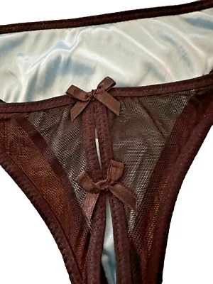 Bragas tanga vintage nuevas sin etiquetas Y2K azul satinado negro malla talla mediana/6 Foto 1 de 3