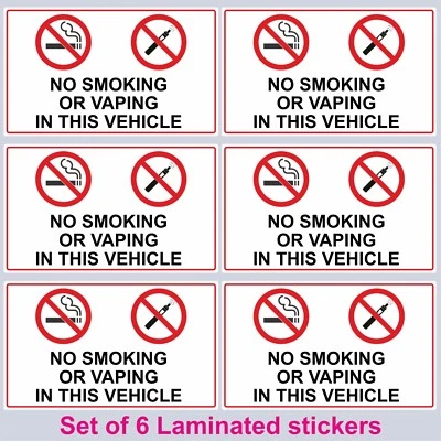 WEBSTICKERS LTD Set of 6 No Smoking or Vaping Vinyl Stickers Taxi's Minibus Cab Vans etc