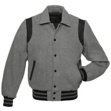 Letterman Baseball Varsity Jacket Gray Wool and  Black Gray Sleeves