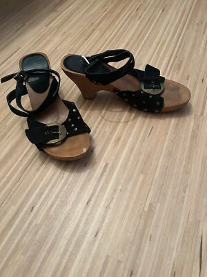 Schwarze Damen-Riemchensandalen mit Holzsohle - Größe 37 - - Bild 1 von 4