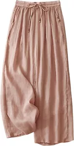 Women's Summer Drawstring Elastic High Waist Wide Leg Pants - Picture 1 of 6