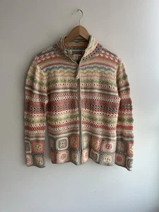 Coldwater Creek Multi Color Crochet Granny Square Cardigan Zip Sweater Coastal S - Picture 1 of 8