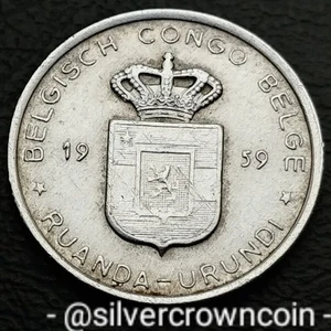 Congo Belgian Ruanda 🇷🇼 Urundi 1 Franc 1959. KM#4. One Dollar coin. Oil Palm. - Picture 1 of 7