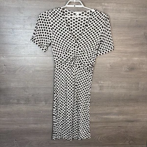 Banana Republic Women Medium Short Sleeve Print Dress Brown White Dot Silk Blend - Picture 1 of 11