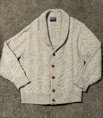Vintage Pendleton Shawl Collar Cable Knit Wool Cardigan Beige 80s Men’s L? XL? - Image 1 of 4