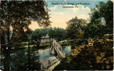People's Park Bridge and Pavilion Lancaster PA Postcard Posted 1916 - Image 1 of 2