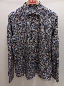 Eton Shirt Mens XL Slim Fit Blue Floral Print Long Sleeve Button Up Cotton - Picture 1 of 5
