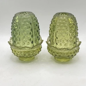 Vintage Fenton Colonial Green Hobnail Fairy Lamp Candle Holder Set Of 2 - Picture 1 of 8