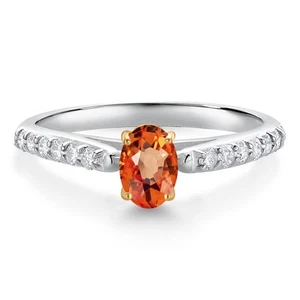 925 Sterling Silver and 10K Yellow Gold Orange Sapphire and White Lab Grown - Picture 1 of 4