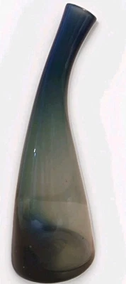 Vaso de vidro vintage Blenko pescoço curvado arte MCM soprado à mão azul cinza 948-S - Imagem 1 de 4