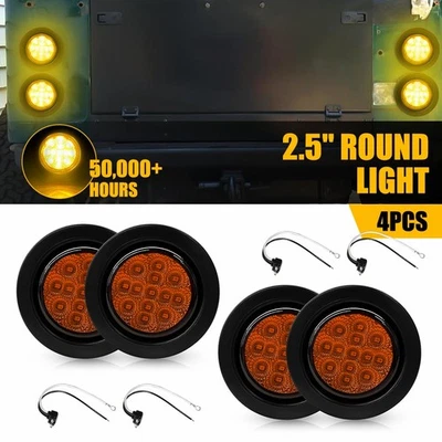 4X 2.5 Round Inch DOT LED Marker Amber Trailer Light Side for Semi Truck Trailer - Image 1 of 4