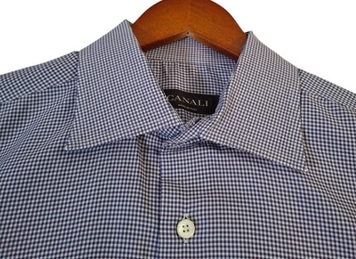 Canali Shirt Mens 16.5 42 Blue White Check Dress Button Front Made in Italy - Image 1 of 4