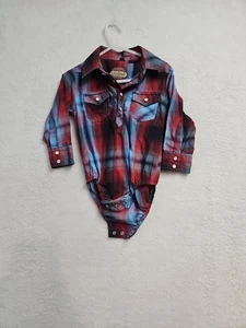 Rafter C Baby One Piece Red Plaid Shirt Boy Pearl Snap 18 Month Western Rodeo - Picture 1 of 7