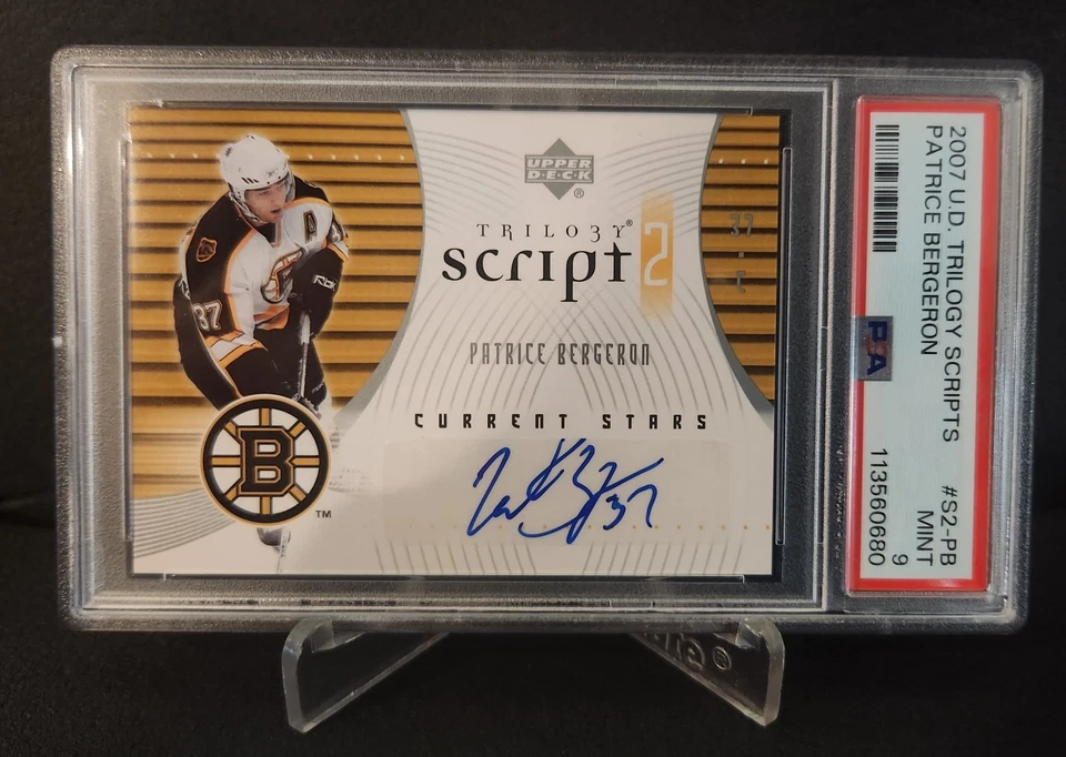2007 UPPER DECK TRILOGY #S2-PB PATRICE BERGERON SCRIPT AUTO PSA 9 Pop 1 - Image 1 of 2