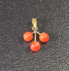 18k Yellow Gold Coral Cherry Minimalist Pendant - Picture 1 of 5