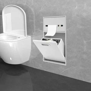 Contenedor de basura oculto inclinable de 1,59 galones con soporte de papel higiénico - Imagen 1 de 9