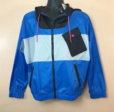 Cortavientos Reebok Azul Negro Blanco Rosa Colorblock Mujer M NUEVO Retro Foto 1 de 4