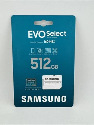 SAMSUNG EVO Select 512 GB Micro SD card Memory Card & Adapter - Brand New - Image 1 of 2