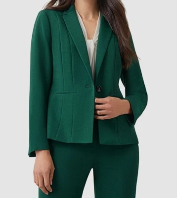 Jaqueta Blazer Kasper Feminina Verde Gola Entalhada Um Botão Tamanho Pequeno 8P - Imagem 1 de 2