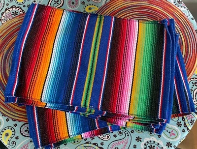 Mexican Serape Style Cloth Placemats Set of 8 Southwest Saltillo Sarape 18x12 - Image 1 of 4